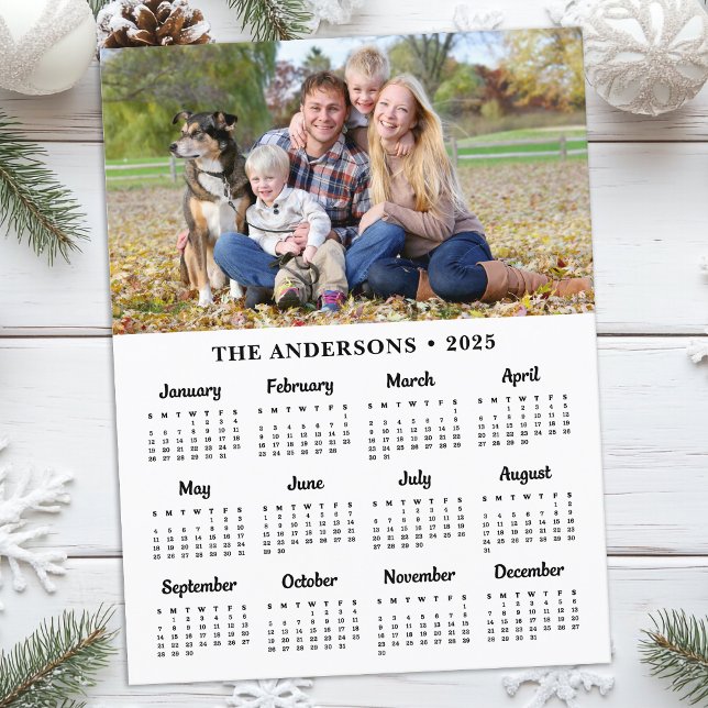 2026 Custom Photo Modern Family 12 Month Calendar Holiday Postcard (Creator Uploaded)