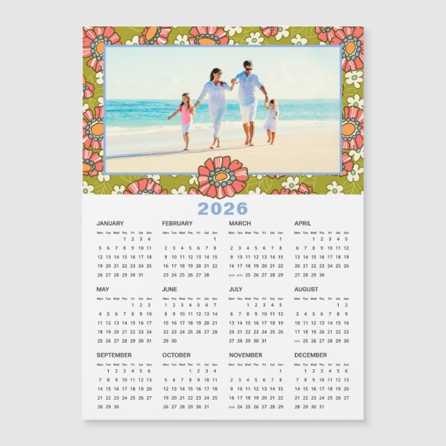 2026 Custom Photo Retro Floral Calendar (Front)
