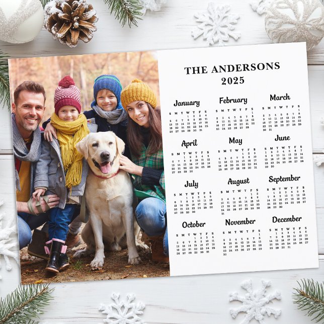 2026 Custom Photo Simple Family 12 Month Calendar Holiday Postcard (Creator Uploaded)