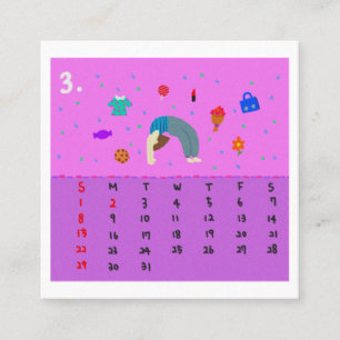 2026 Cute Cartoon Yoga Poses Calendar, Health Square Business Card