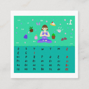 2026 Cute Cartoon Yoga Poses Calendar, Health  Square Business Card