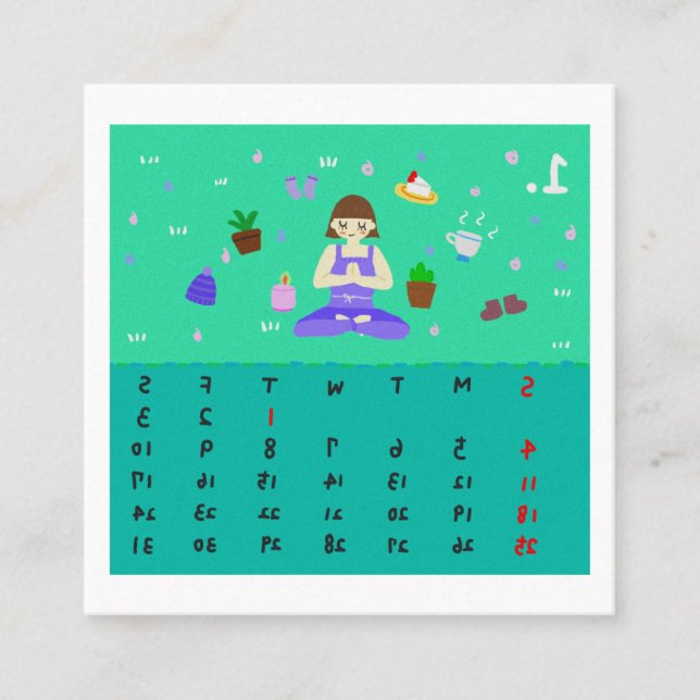 2026 Cute Cartoon Yoga Poses Calendar, Health  Square Business Card (Front)