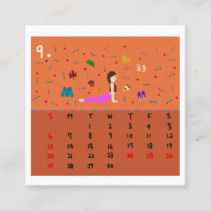 2026 Cute Cartoon Yoga Poses Calendar, Health Square Business Card