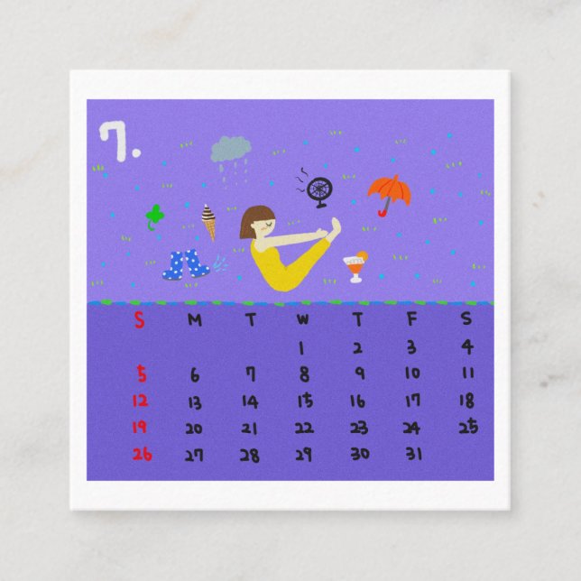2026 Cute Cartoon Yoga Poses Calendar, Health  Square Business Card (Front)