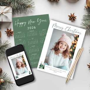 2026 Cute Sage Green Christmas Tree Photo Calendar Holiday Card