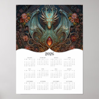 2026 Dragon Celtic Fantasy Art Full Year Calendar Poster