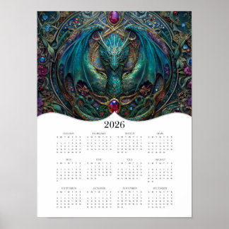 2026 Dragon Celtic Fantasy Art Full Year Calendar Poster