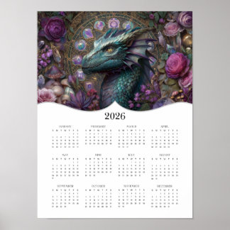 2026 Dragon Fantasy Art Full Year Calendar Poster