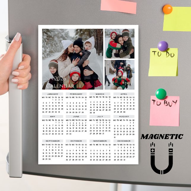 2026 Editable Colour Calendar Photo Collage Magnet (Creator Uploaded)