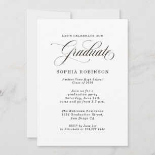 2026 Elegant Modern Black White Graduation Party Invitation