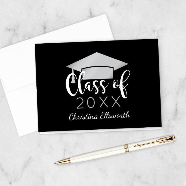 2026 Elegant Silver Black Custom Graduation Thank You Card (Creator Uploaded)