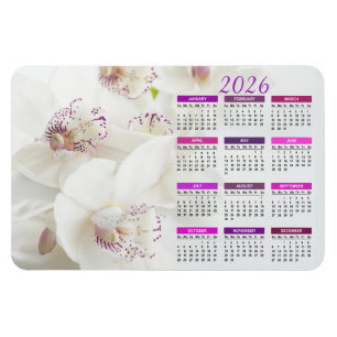 2026 Elegant White and Purple Orchids Calendar Magnet