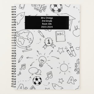 2026 Elementary School Personalised White & Black Planner