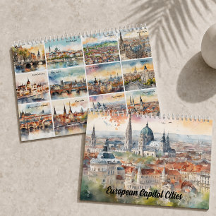 2026 European Capital Cities Watercolor Travel Art Calendar