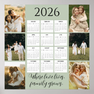 2026 Family Calendar with Space for 6 Portraits Poster