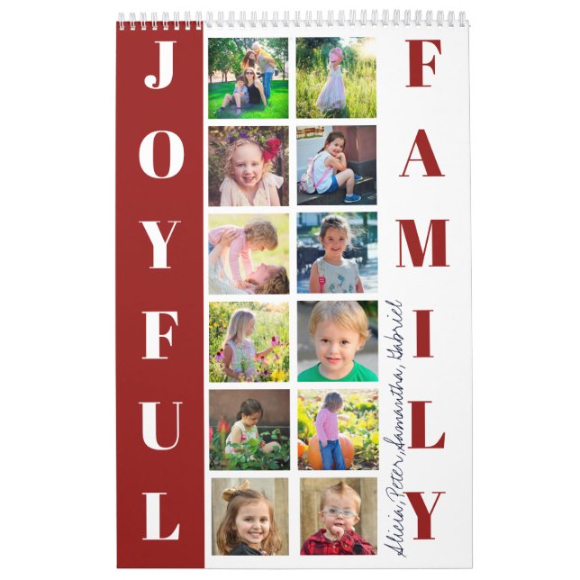 2026 family photo collage monogrammed burgundy calendar (Cover)