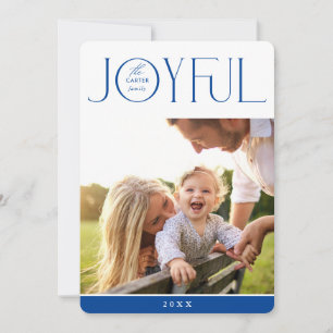 2026 FAMILY PHOTO modern elegant JOYFUL blue Holiday Card