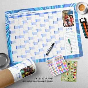 2026 Family Year Funky Blue Photo Wall Planner Poster