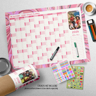 2026 Family Year Funky Pinks Photo Wall Planner Poster