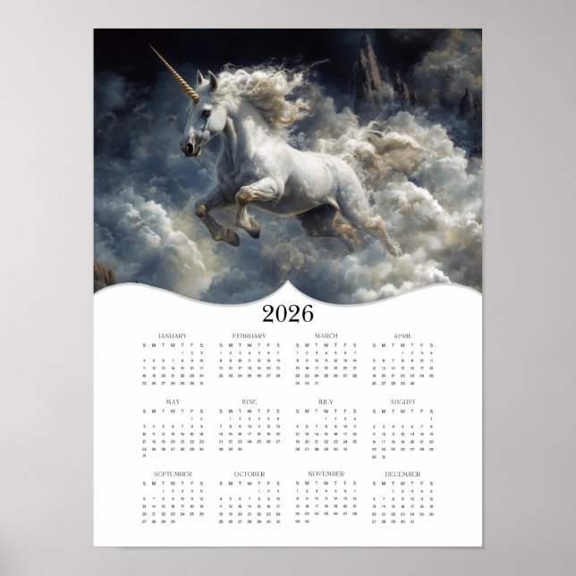 2026 Fantasy Unicorn Full Year Wall Calendar Poster (Front)