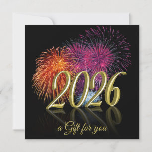 2026 Fireworks Gold Happy New Year Gift Card