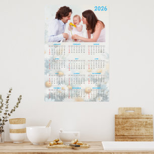 2026 Floral Calendar with Family Photo Poster