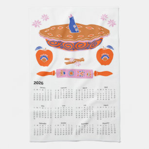 2026 Folk Art Cottagecore Apple Pie Calendar Tea Towel