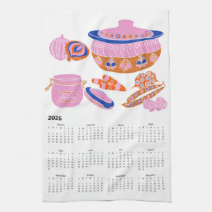 2026 Folk Art Cottagecore Casserole Calendar Tea Towel