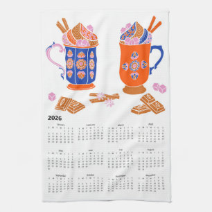 2026 Folk Art Cottagecore Hot Chocolate Calendar Tea Towel