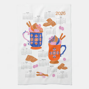 2026 Folk Art Cottagecore Hot Chocolate Calendar Tea Towel
