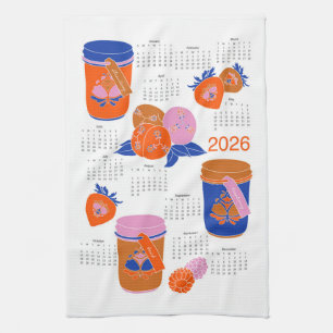 2026 Folk Art Cottagecore Jams Preserves Calendar Tea Towel