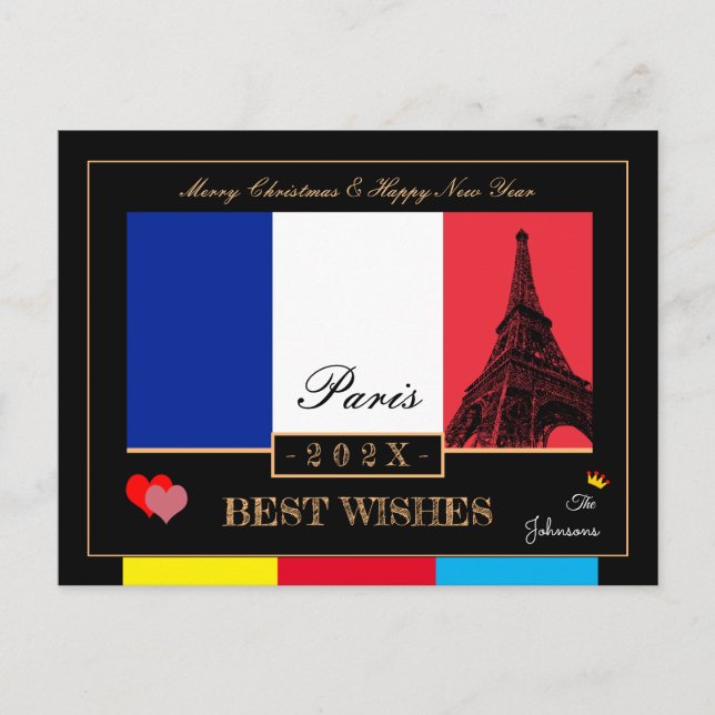 2026 French Flag & Eiffel Happy New Year, France Postcard (Front)