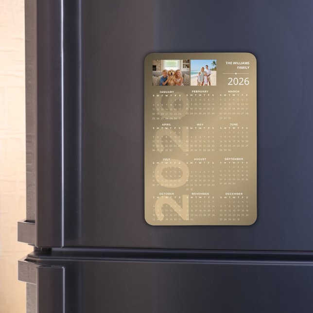 2026 Full Year Calendar Brown Personalised Photo Magnet (2026 Full Year Calendar Family Photo Magnet for Fridege)