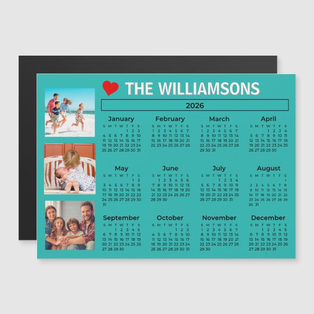 2026 Fun Colorful Calendar Photo Collage Magnet (Front/Back)