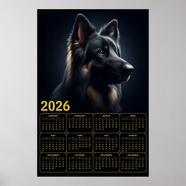 2026 German Shepherd Calendar – Bold Portrait  Poster (Front)