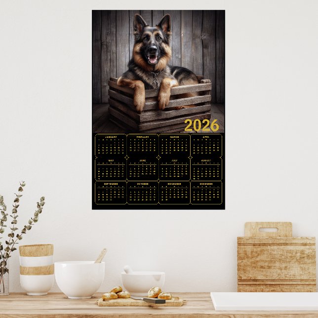 2026 German Shepherd Calendar Poster (Kitchen)