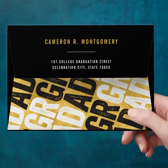 2026 Gold Bold GRAD Typography Stylish Graduation Envelope (Hand)