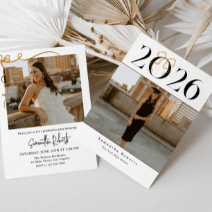 2026 Gold Coquette Bow Photo Graduation Invitation