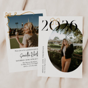 2026 Gold Coquette Bow Photo Graduation Invitation