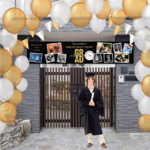2026 Gold GRAD 10 Photo Modern Graduation Party Banner