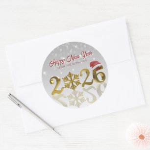2026 Golden New Year with Snowflake and Santa Hat Classic Round Sticker