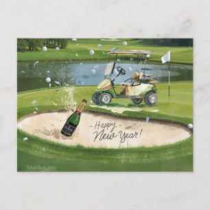 2026 Golf Happy New Year from Bunker Woman golfer Holiday Postcard