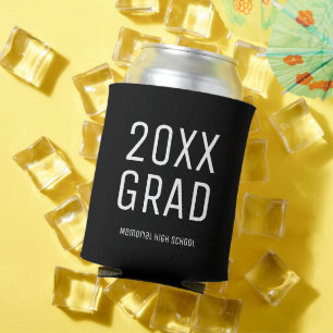 2026 Grad and School Name Black Modern Graduation Can Cooler