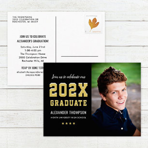 2026 Graduate Black Gold Graduation Party Photo Invitation Postcard