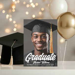 2026 Graduate Photo Bold White Script Graduation Announcement