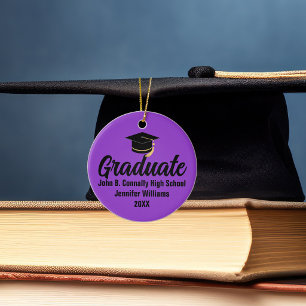 2026 Graduate Photo Custom Purple Black Graduation Ceramic Tree Decoration