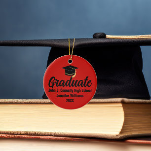 2026 Graduate Photo Custom Red Black Graduation Ceramic Tree Decoration