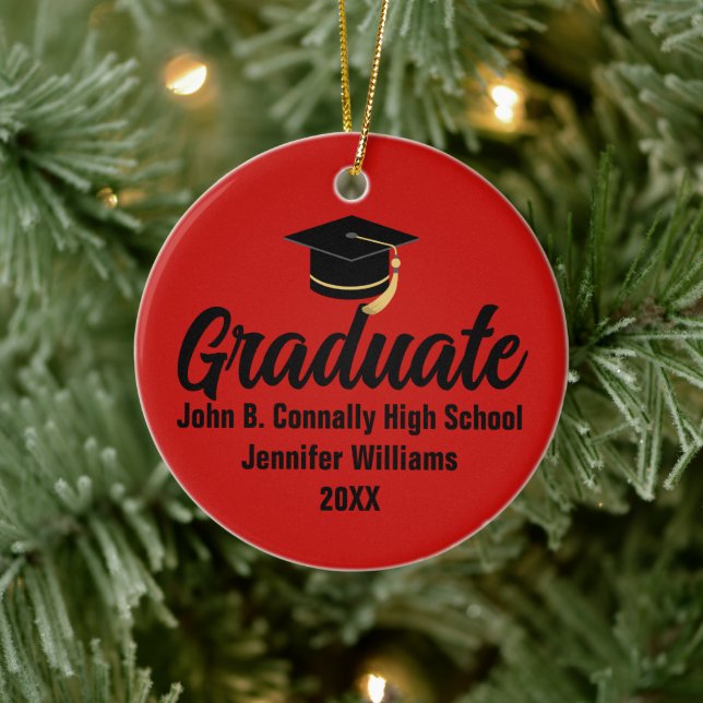 2026 Graduate Photo Custom Red Black Graduation Ceramic Tree Decoration (Tree)