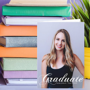 2026 Graduate Photo White Flourish Script Folded Announcement