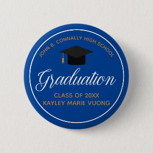 2026 Graduation Blue Gold Custom High School Name 6 Cm Round Badge